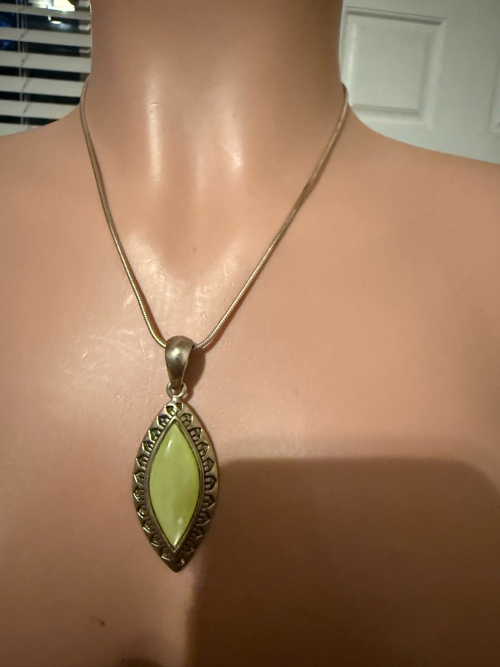 Green Marquise Pendant Necklace in Silver-Tone Setting